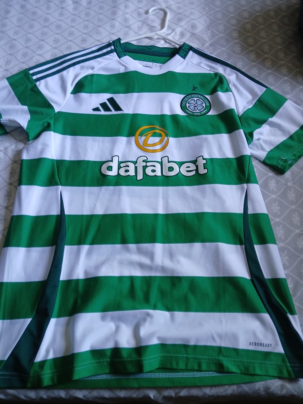 adidas Green & White Hooped Football Jersey with Dafabet Large Authentic